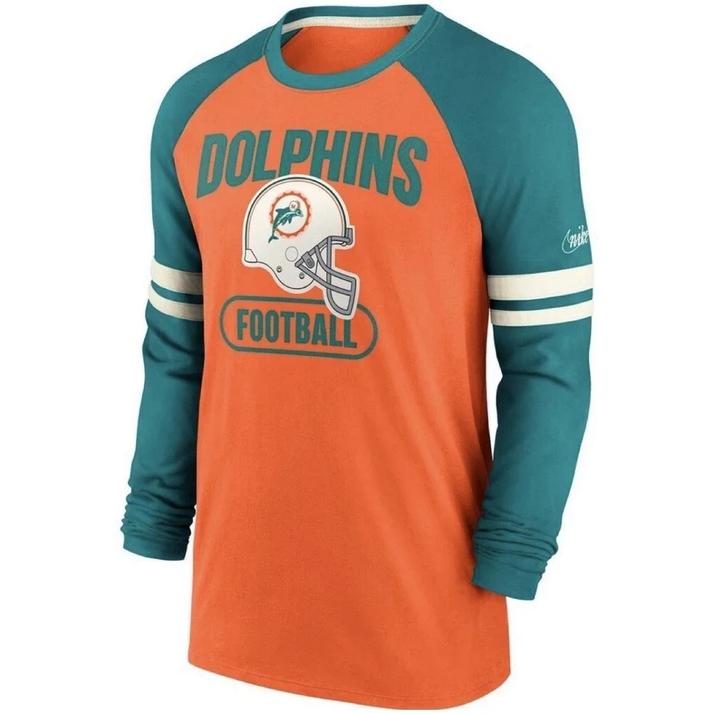 Nike Miami Dolphins Orange Aqua Throwback Raglan Long Sleeve T-Shirt